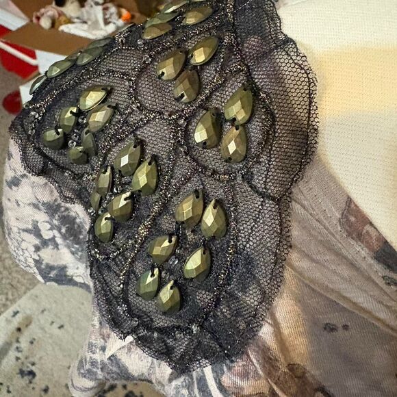 Y2k Paper Tag Daytrip Snakeskin Beaded Lace Fitted Shirt Size Small - Picture 2 of 4